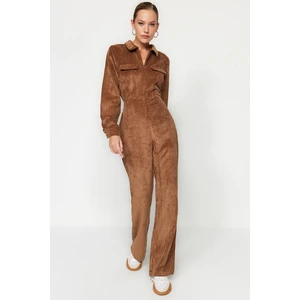 Trendyol Brown Velvet Woven Jumpsuit