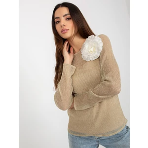 Golden-beige shiny formal blouse with top