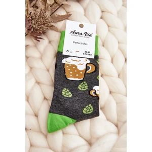 Men's Patterned Socks Beer Grey and Green