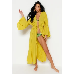 Trendyol Oil Green Maxi Woven Gathered Kimono&Kaftan