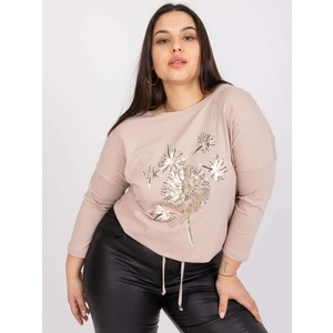 Plus size light beige cotton blouse with Agathe print