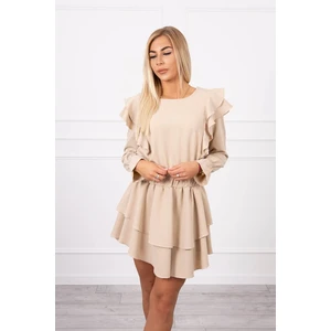 Dress with vertical flounces beige