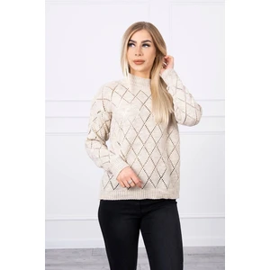 Sweater high neck  with diamond pattern beige