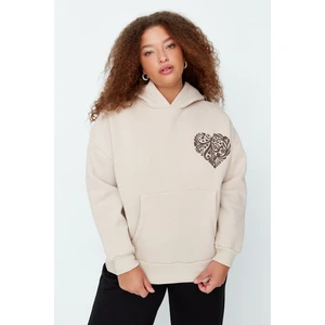 Trendyol Curve Plus Size Sweatshirt - Beige - Regular fit