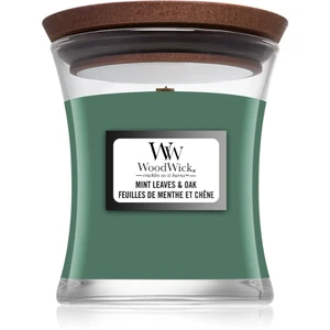 Woodwick Mint Leaves & Oak vonná sviečka s dreveným knotom 85 g