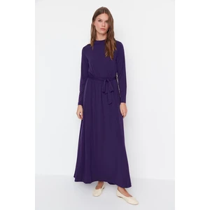 Trendyol Dark Purple Tie Waist Knitted Dress