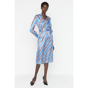 Trendyol Blue Patterned V-Neck Dress