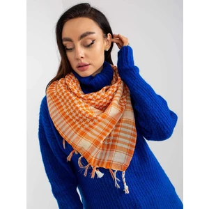 Orange and beige scarf with fringe