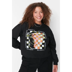 Trendyol Curve Black Printed Knitted Sweatshirt