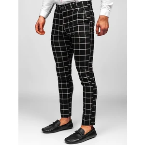 Pantaloni negri chinos în carouri Bolf 0002