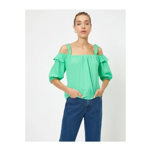 Koton Women's Green Off Shoulder Short Sleeve Blouse