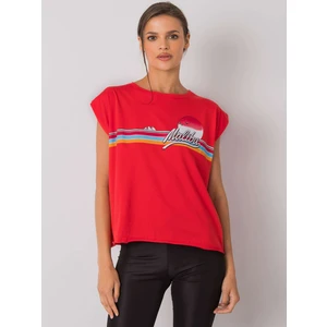 Women's red cotton t-shirt with print