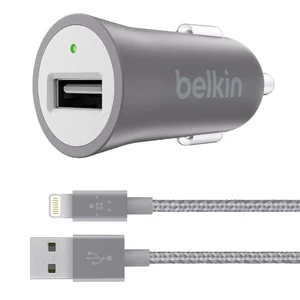 Autós töltő Belkin MIXIT 2.4A + kábel lightning konnektorral, Gray