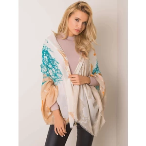 Beige and turquoise scarf with a print