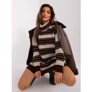 Beige and dark brown striped knitted dress