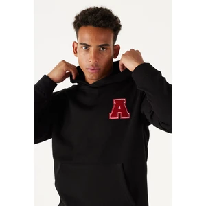 AC&Co / Altınyıldız Classics Men's Black Standard Fit Normal Cut, Fleece Inner Fleece Hooded Sweatshirt.