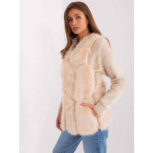 Beige women's fur vest with pockets