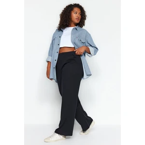 Trendyol Curve Black High Waist Wide Leg 2 Thread Reclaimed Plus Size Sweatpants.