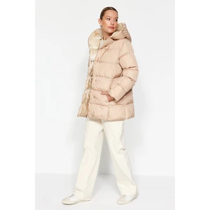 Trendyol Beige Oversized Inflatable Jacket with a Hood