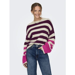 Purple-cream women's striped sweater JDY Drea - Women