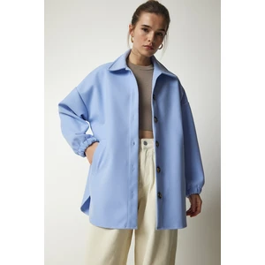 Happiness İstanbul Women's Sky Blue Buttoned Pocket Oversize Shirt Jacket