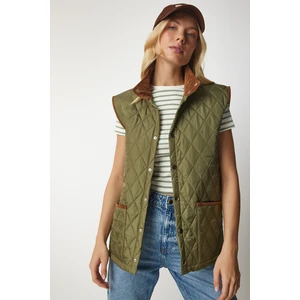 Happiness İstanbul Women's Khaki Pocket Quilted Vest