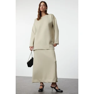 Trendyol Mink Oversize Knitted Diver/Scuba Tunic-Skirt Set