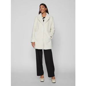 Women's cream winter coat made of faux fur VILA Viebba - Women