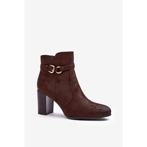 Women's leather ankle boots with buckle, Brown Lasima