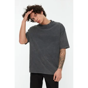 Trendyol Anthracite Men's Half Turtle Neck 100% Cotton Short Sleeved T-Shirt