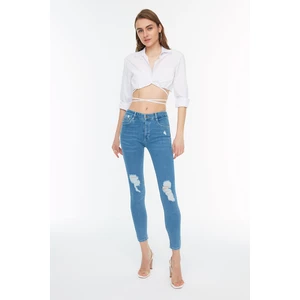 Trendyol Dark Blue Ripped Low Waist Skinny Jeans