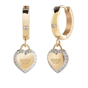 Guess Pozlátené kruhové náušnice so srdiečkami Fine Heart JUBE01426JWYGT/U