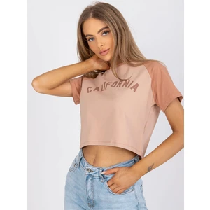 Beige and camel cotton t-shirt with a print