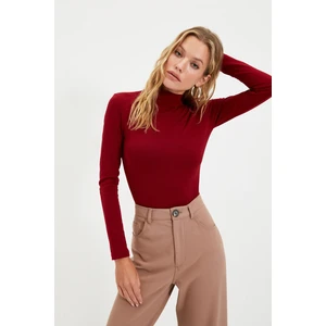 Trendyol Burgundy Stand Collar Knitted Body