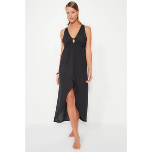 Trendyol Black Midi Weave Pleated Beach Dress