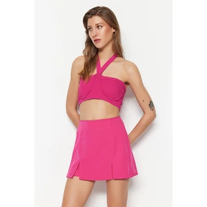 Trendyol Fuchsia Double Slit Super Mini Weave Shorts Skirt