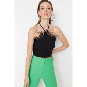 Trendyol Black Crop Lined Woven Trimmed Bustier