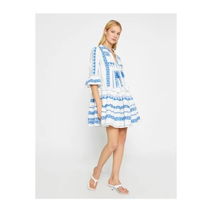 Koton Fringe Collar Mini Dress with Tassel Detail