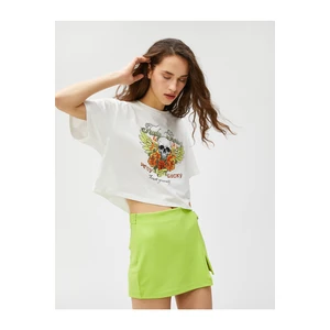 Koton Crop T-Shirt Printed Short Sleeve Crew Neck Cotton