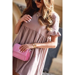 Oversize dress with short sleeves cappuccino