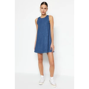 Trendyol Dark Blue Pleated Denim Dress