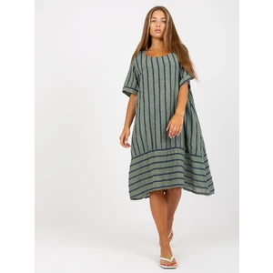 Khaki cotton oversize striped dress