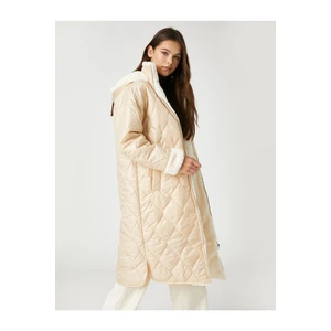 Koton Long Inflatable Coat Plush Detailed, Zippered Hooded, Pockets.