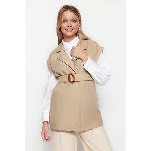 Trendyol Camel Waist with Belt Detail Woven Trench Vest