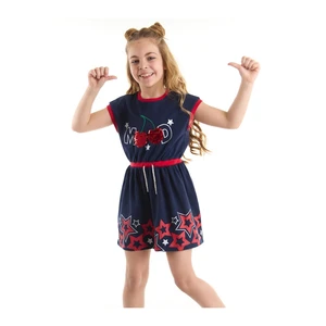 Mushi Sequined Cherry Cotton Girls Navy Blue Dress