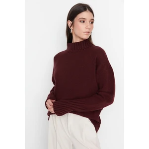 Trendyol Claret Red Wide Fit Soft Textured Basic Knitwear Sweater