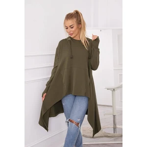 The blouse is flowing in khaki color at the bottom