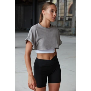 Trendyol Gray Super Crop Dzianted T-shirt