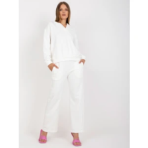 White sweatshirt with wide trousers