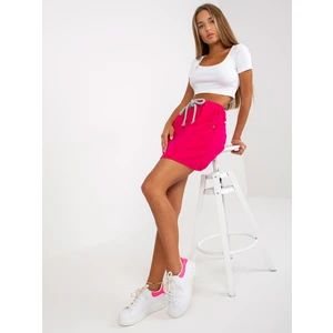 Basic Fuchsia Sweatshirt Miniskirt with Tie